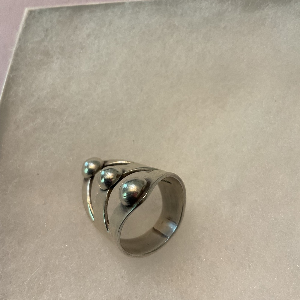 Sculptural Silver Ring with Dome Accents